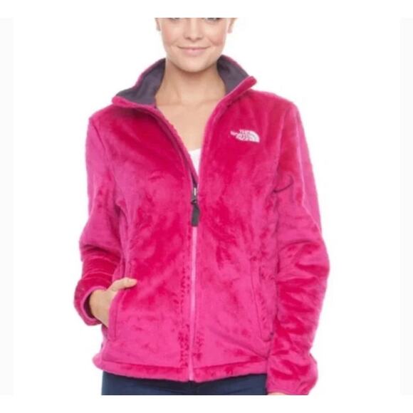The north face Hot pink fuzzy Osito full zipper jacket Sz small mock neck - Picture 1 of 11